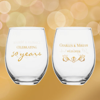 Verre À Vin Sans Pied Cadeau personnalisé Golden 50e anniversaire Keepsa