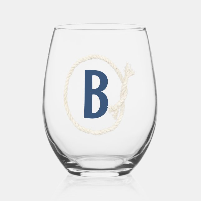 Verre À Vin Sans Pied Cadre de corde blanche avec Monogramme (Gauche)