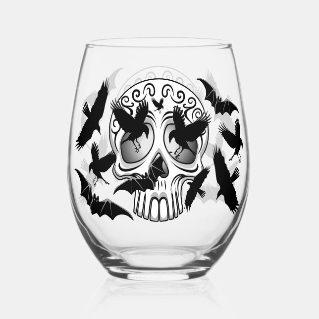 Verre À Vin Sans Pied Calaveras décoratives Halloween (Recto)