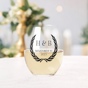 Verre À Vin Sans Pied Calligraphie noire moderne personnalisée Initiales