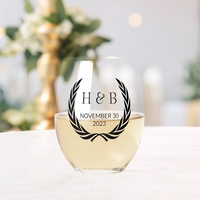 Verre À Vin Sans Pied Calligraphie noire moderne personnalisée Initiales (Insitu (Mariage))
