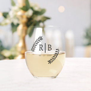 Verre À Vin Sans Pied Calligraphie noire personnalisée Nom de couple Ini