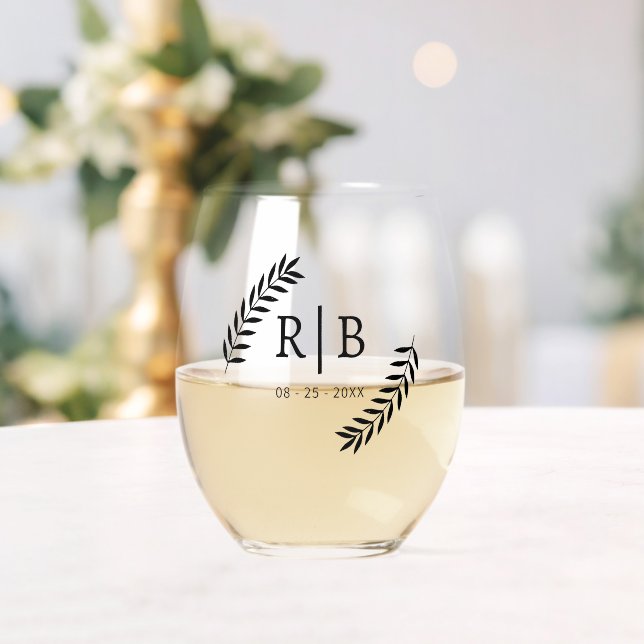 Verre À Vin Sans Pied Calligraphie noire personnalisée Nom de couple Ini (Insitu (Mariage))