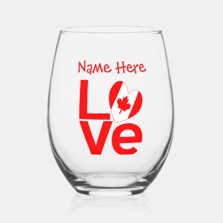 Verre À Vin Sans Pied Canadian LOVE Rouge Personnalisé