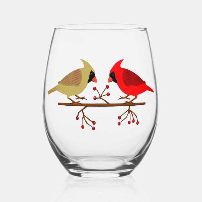 Verre À Vin Sans Pied Cardinaux de Noël mignons et baies rouges (Recto)