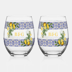 Verre À Vin Sans Pied Carrelage bleu blanc jaune méditerranéen Mariage c