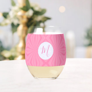 Verre À Vin Sans Pied Carrés ondulés rose clair Initiale personnalisée 