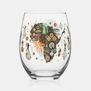 Verre À Vin Sans Pied Carte d'Afrique Éléments Tribaux Décoratifs Motif