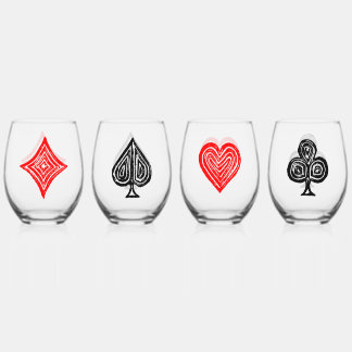 Verre À Vin Sans Pied Carte de jeu noir/blanc/rouge Tous les symboles Li