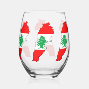 Verre À Vin Sans Pied Carte du Liban avec drapeau