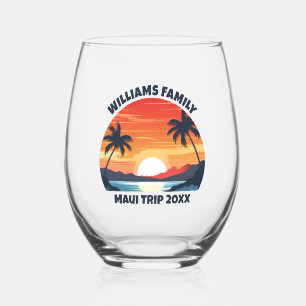 Verre À Vin Sans Pied Carte Maui Voyage Sunrise Palm Trees Keepsaké
