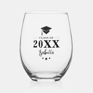 Verre À Vin Sans Pied Casquette noire Étoiles Cadeau Grad personnalisé