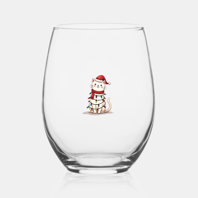 Verre À Vin Sans Pied Cat Christmas Tree Christmas (1) (Recto)