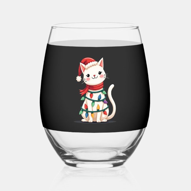 Verre À Vin Sans Pied Cat Christmas Tree Christmas (1) (Recto)