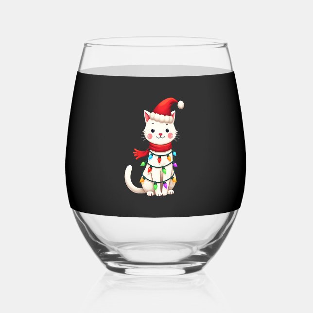 Verre À Vin Sans Pied Cat Christmas Tree Christmas (2) (Recto)