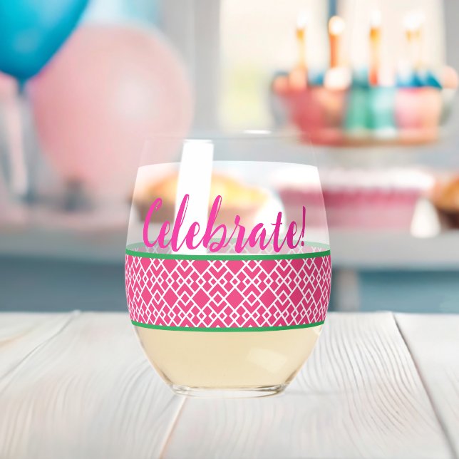 Verre À Vin Sans Pied Célébration géométrique rose (Insitu (Baby Shower))
