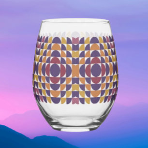 Verre à vin sans pied Cercles géométriques rétro