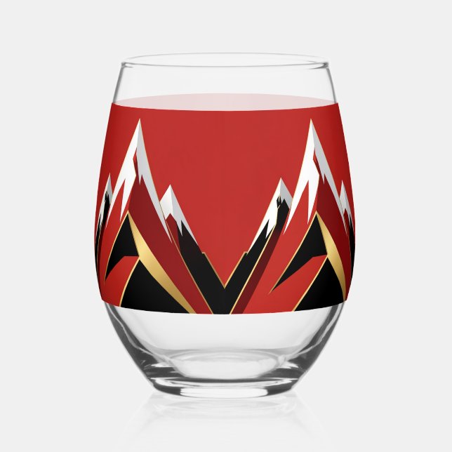 Verre À Vin Sans Pied Chaîne de Montagnes Abstraite Rouge Noir Or (Recto)