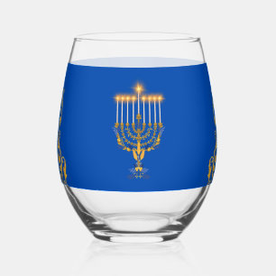 Verre À Vin Sans Pied Chandelier doré élégant bleu de Hanoukka