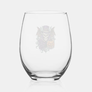 Verre À Vin Sans Pied Chapeau Haut de Forme de Crâne de Halloween Ailes