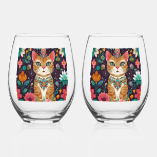 Verre À Vin Sans Pied Chat Couronné Bijou     