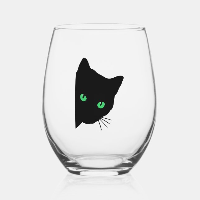 Verre À Vin Sans Pied chat noir aux yeux verts (Recto)