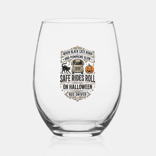 Verre À Vin Sans Pied Chauffeur de Bus Halloween Gravure Vintage Épouvan