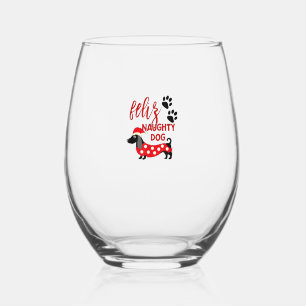 Verre À Vin Sans Pied Chemise de Noël Dachshund _ Funny Feliz Naughty Do