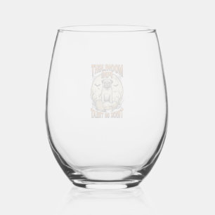 Verre À Vin Sans Pied Chemise Halloween Pug avec gravure vintage Moon_1