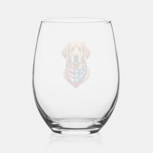 Verre À Vin Sans Pied Chemise vintage avec gravure de retriever doré pat
