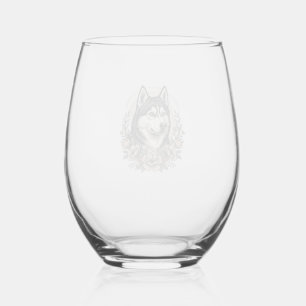 Verre À Vin Sans Pied Chemise vintage Husky Floral Portrait Design_1