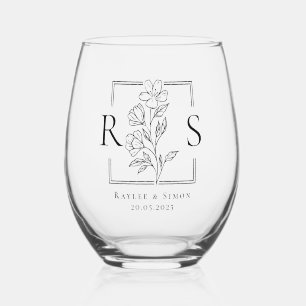 Verre À Vin Sans Pied Chic Élégant Boho Floral Monogramme Initiale