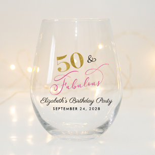 Verre À Vin Sans Pied Chic Pink Gold 50e fête d'anniversaire Favor
