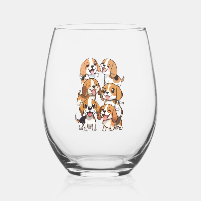 Verre À Vin Sans Pied chien beagle joyeux (Recto)