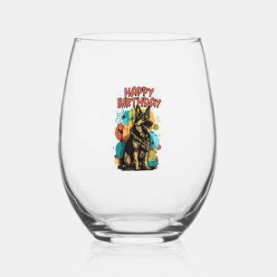 Verre À Vin Sans Pied Chien berger allemand joyeux fête d'anniversaire S