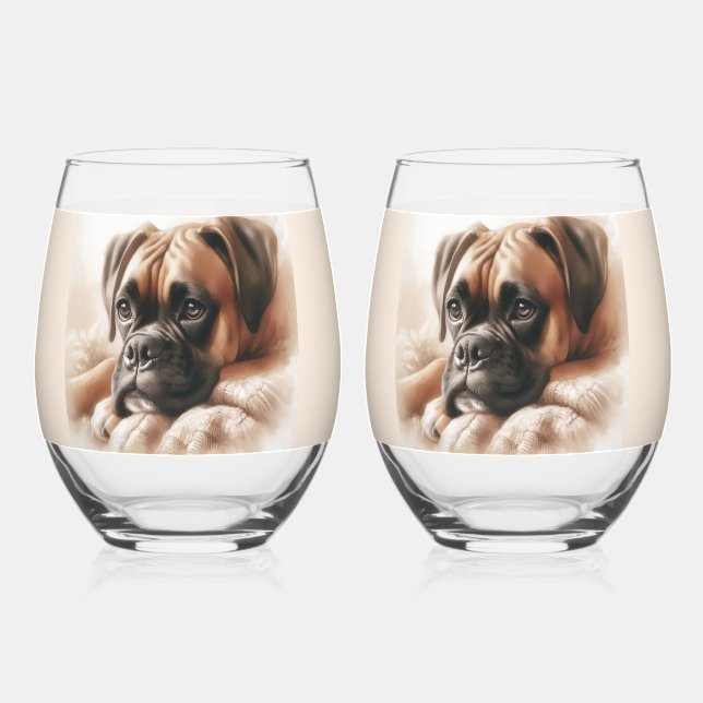 Verre À Vin Sans Pied Chien de boxe dans un poteau serein (Recto)