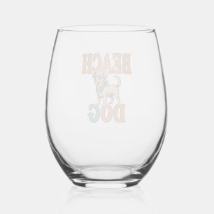 Verre À Vin Sans Pied Chien de plage gravure vintage graphisme_1
