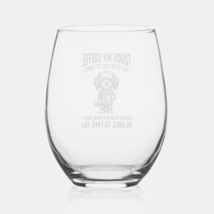 Verre À Vin Sans Pied Chien Drôle Café Avertissement Dessin de Gravure V