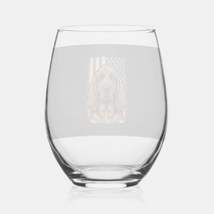 Verre À Vin Sans Pied Chien Limier Patriotique Drapeau Américain Art_1