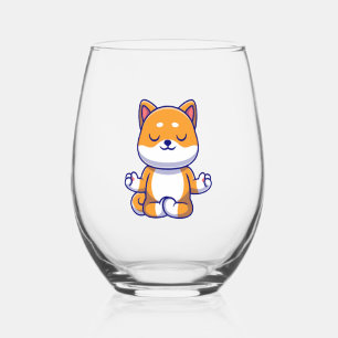 Verre À Vin Sans Pied Chien mignon shiba inu faisant du yoga méditation