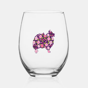 Verre À Vin Sans Pied Chiens de Poméranie Fleur Motif Poméraniens Lover