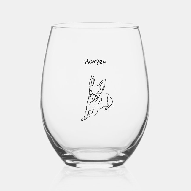 Verre À Vin Sans Pied Chihuahua élégant : Art de ligne personnalisé (Recto)