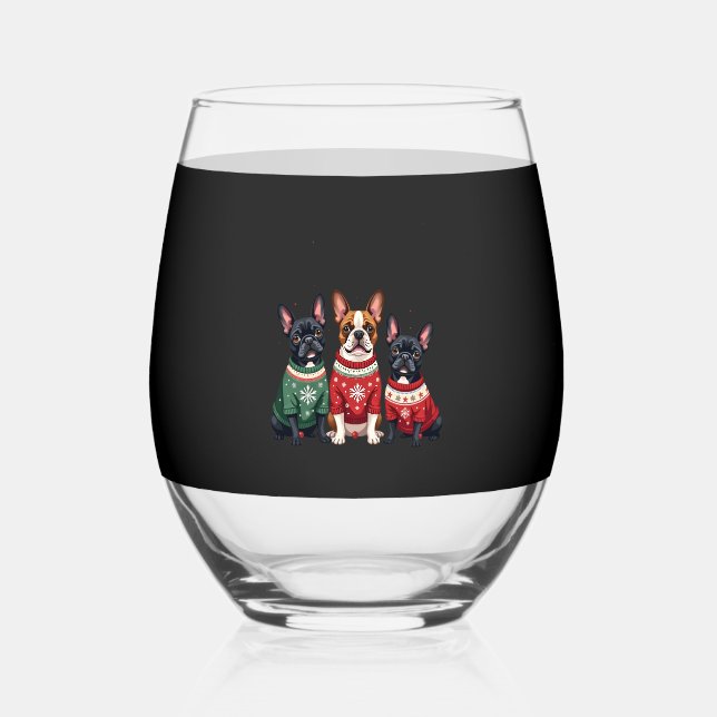Verre À Vin Sans Pied Christmas French Bulldogs Xmas Frenchie Dog 4 (Recto)