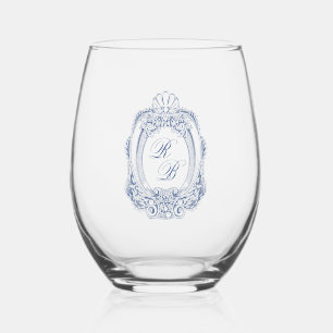 Verre À Vin Sans Pied Cimier baroque Paraphe bleu Mariage