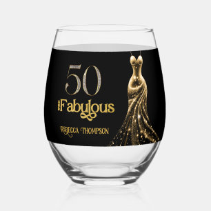 Verre À Vin Sans Pied Cinquante ans et Fabuleux Robe Or Noir 50e Anniver