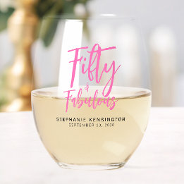 Verre À Vin Sans Pied Cinquante ans et Fabuleux Script Fête d'anniversai