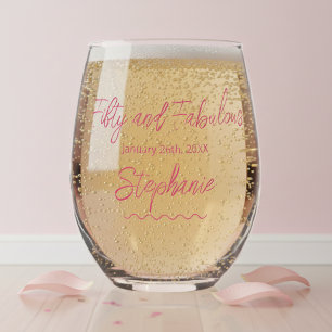 Verre À Vin Sans Pied Cinquante ans et Fabuleux Script Rose
