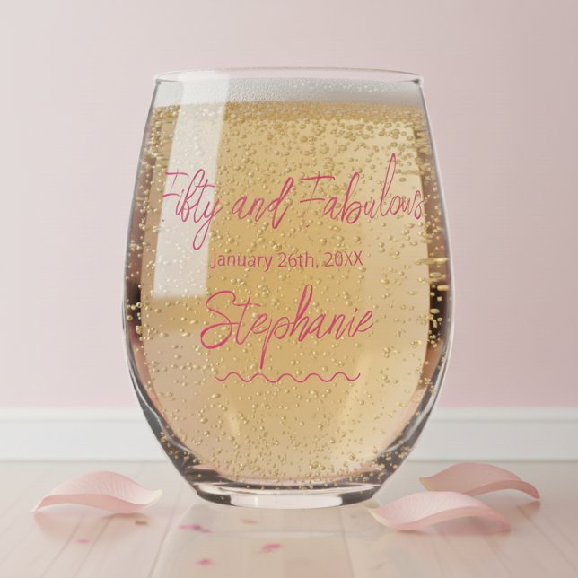 Verre À Vin Sans Pied Cinquante ans et Fabuleux Script Rose (Créateur téléchargé)