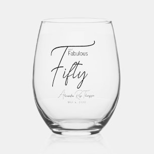 Verre À Vin Sans Pied Cinquante ans et Fantastique Script Fête d'anniver