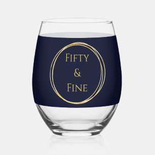Verre À Vin Sans Pied Cinquante personnalisé et Fin Navy Or 50e Fête